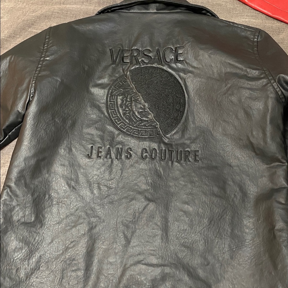Versace Black Leather Jacket With Embroidered Logo - image 2
